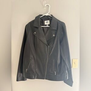 Old Navy Women’s Black Faux Leather Moto Biker Jacket SZ XL Full Zip Pockets
